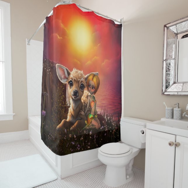 Little fairy and the cute fawn.  shower curtain (In Situ)