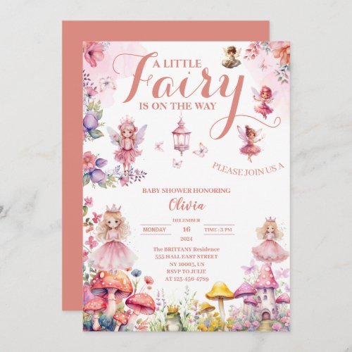 little fairy baby shower blush roses floral pink  invitation