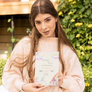 Little Fairy Beige Pink watercolor baby shower Invitation