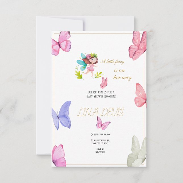 Little Fairy Butterfly  baby Shower invatation RSVP Card (Front)
