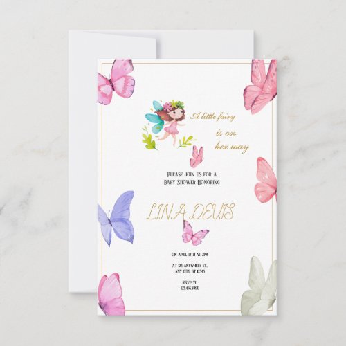 Little Fairy Butterfly  baby Shower invatation RSVP Card