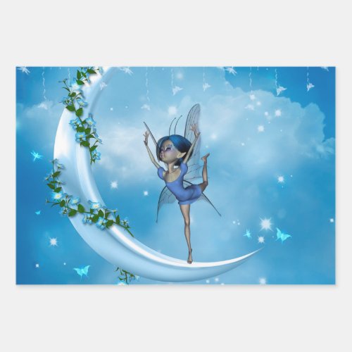 Little fairy dancing on the moon wrapping paper sheets