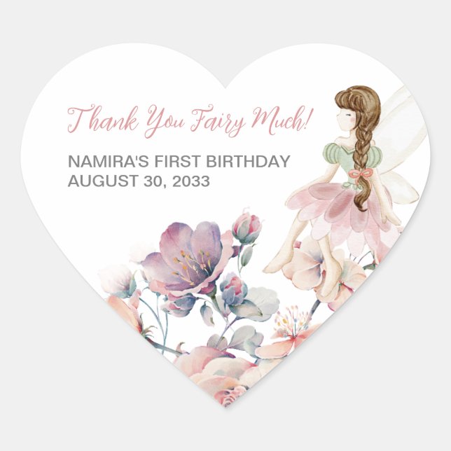 Little Fairy Enchanted Garden Birthday Favor Heart Sticker (Front)