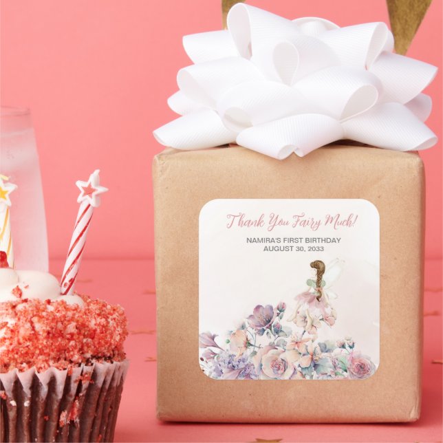 Little Fairy Enchanted Garden Birthday Favor Square Sticker (Party)