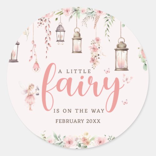 Little Fairy Enchanted Pink Baby Shower Classic Round Sticker