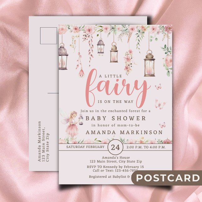 Little Fairy Enchanted Pink Baby Shower Invitation Postcard (Creator Uploaded)