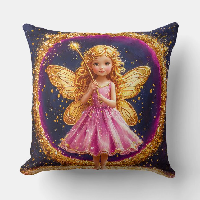 Little Fairy Enchanted Wings Magical Glitter Throw Pillow (Front)