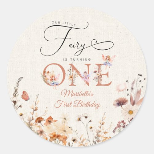 Little Fairy Floral Fall Garden First Birthday Classic Round Sticker