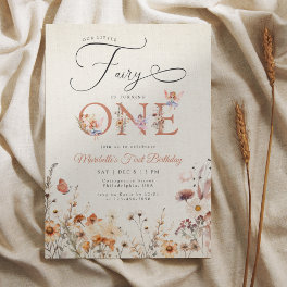 Little Fairy Floral Fall Garden First Birthday Invitation