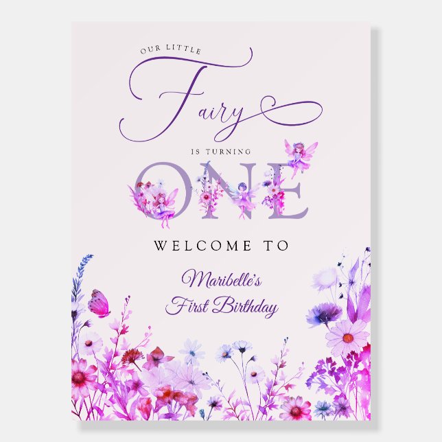 Little Fairy Floral Garden 1st Birthday Purple Foam Board (Front)