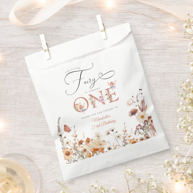 Little Fairy Floral Garden First Birthday Favor Bag (Clipped)