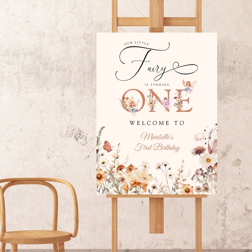 Little Fairy Floral Garden First Birthday Welcome Foam Board