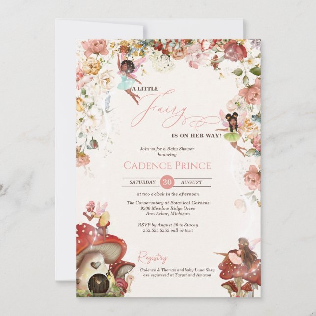 Little Fairy Garden Bloom Baby Girl Shower Invitat Invitation (Front)