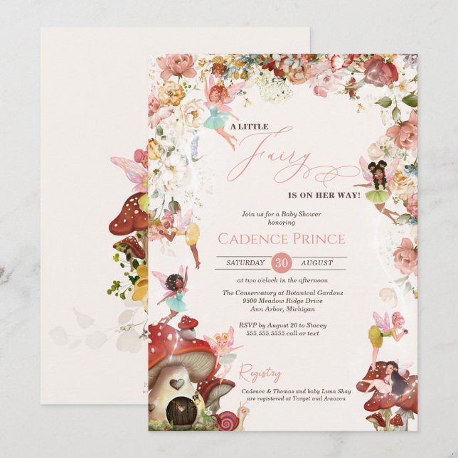 Little Fairy Garden Bloom Baby Girl Shower Invitation (Front/Back)