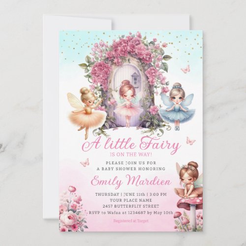 Little Fairy girl Baby Shower Boho Pink Flower  Invitation
