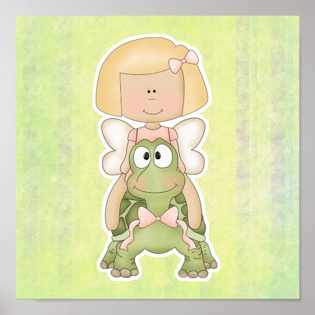 Little Fairy Girl Riding Turtle Poster (Front)