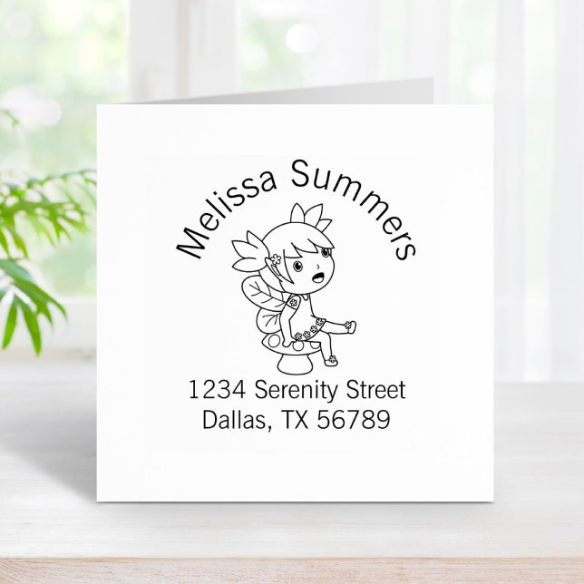 Little Fairy on a Toadstool Arch Address Rubber Stamp (Creator Uploaded)