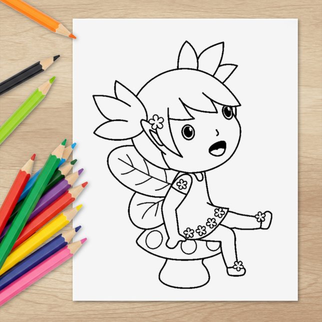 Little Fairy on a Toadstool - Coloring Page Rubber Stamp (Creator Uploaded)