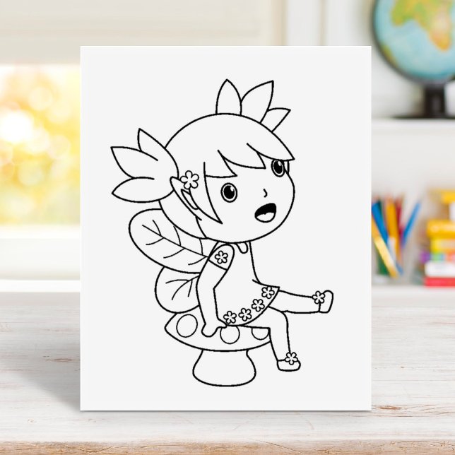 Little Fairy on a Toadstool - Coloring Page Rubber Stamp (Creator Uploaded)