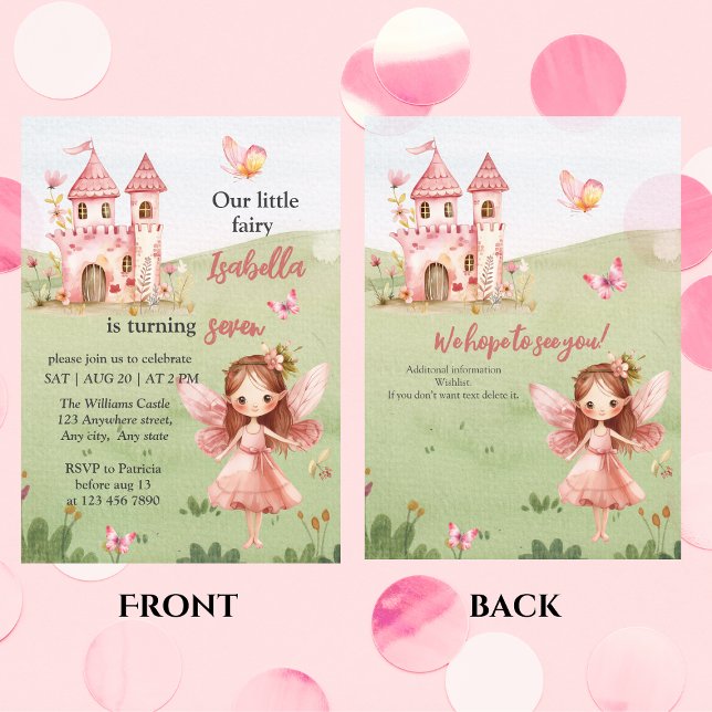 Little Fairy Pink Castle Butterfly Any Age  Invitation (Creator Uploaded)