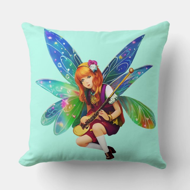 Little Fairy Playing Instrument Throw Pillow (Front)