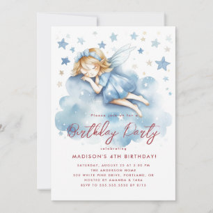 Little Fairy Sleeping On Cloud Birthday Party Invitation