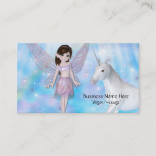 Little Fairy w/Unicorn Fantasy Business Cards