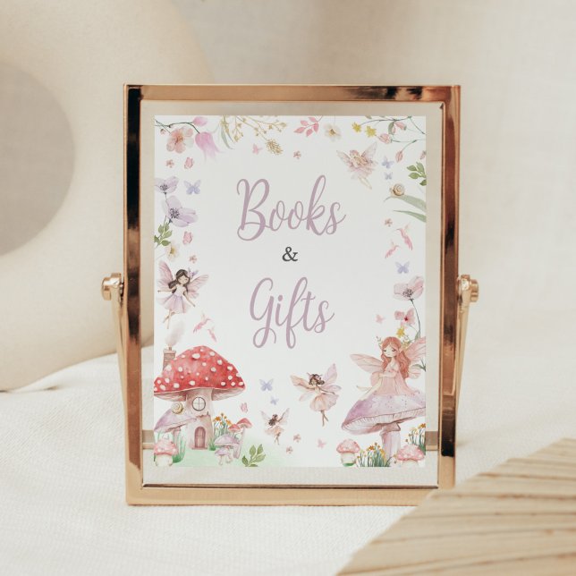 Little Fairy Whimsical Baby Shower Books and Gifts Poster (Whimsical Little Fairy Baby Shower Books and Gifts Sign)