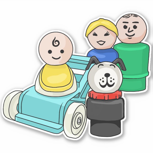 Little Family With Baby Stroller Sticker (Front)