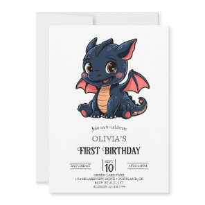Little Fantasy Digital Dragon 1st Birthday Invitation