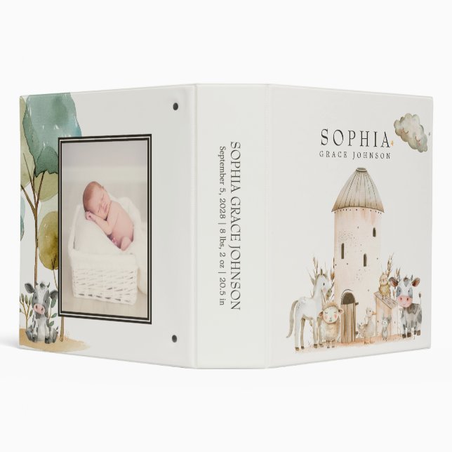 Little Farm Nursery Animals Baby Photo Album 3 Ring Binder (Background)
