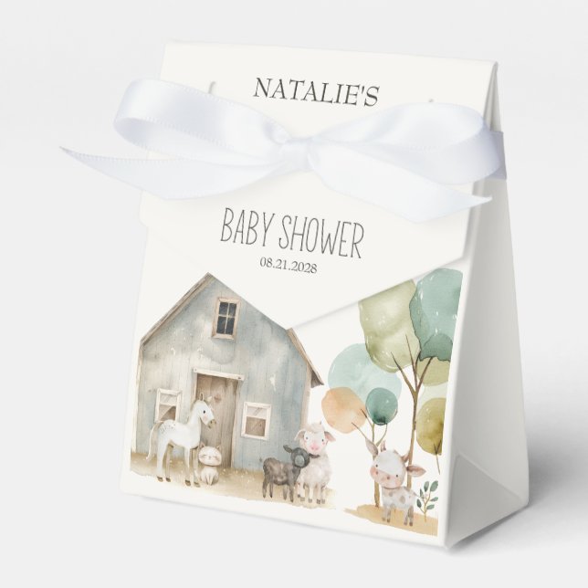 Little Farm Nursery Animals Baby Shower Favor Boxes (Front Side)