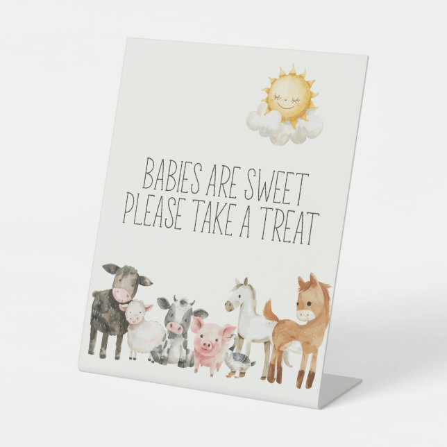Little Farm Nursery Animals Baby Shower Favor Pedestal Sign (Front)