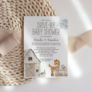 Little Farm Nursery Animals Drive-By Baby Shower Invitation