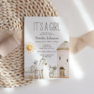 Little Farm Nursery Animals Girl Baby Shower Invitation