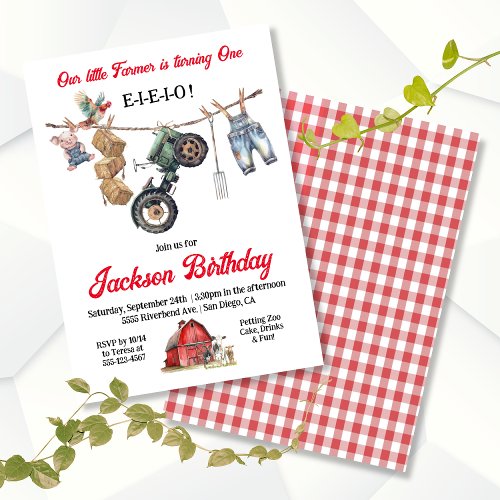 Little Farmer Clothesline Birthday Party Invitation