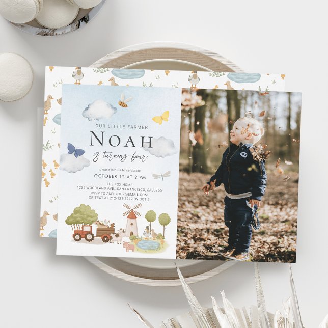 Little Farmer Farm Animals Kid's Birthday Photo Invitation (Creator Uploaded)