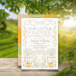 Little Farmer Harvest Scarecrow Kids Birthday Invitation<br><div class="desc">This cute and modern "our little farmer" fall/autumn gender-neutral kid's birthday invitation features a scarecrow with pumpkins,  fences,  trees,  and clouds. The reverse side features geometric field patterns. Personalize it for your needs. You can find matching products at my store.</div>