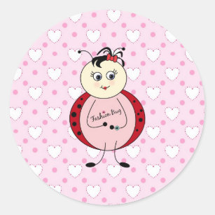 Little Fashionista Pink Ladybug With Hearts Classic Round Sticker