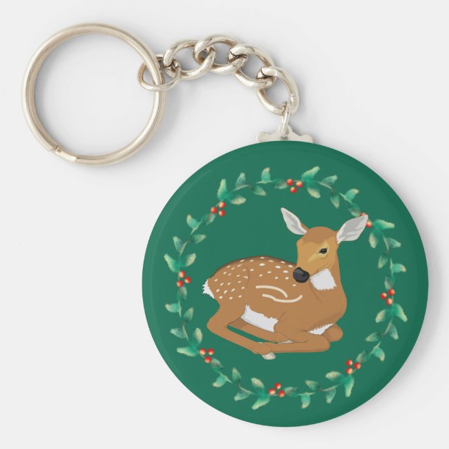 Little Fawn and Garland Design Keychain