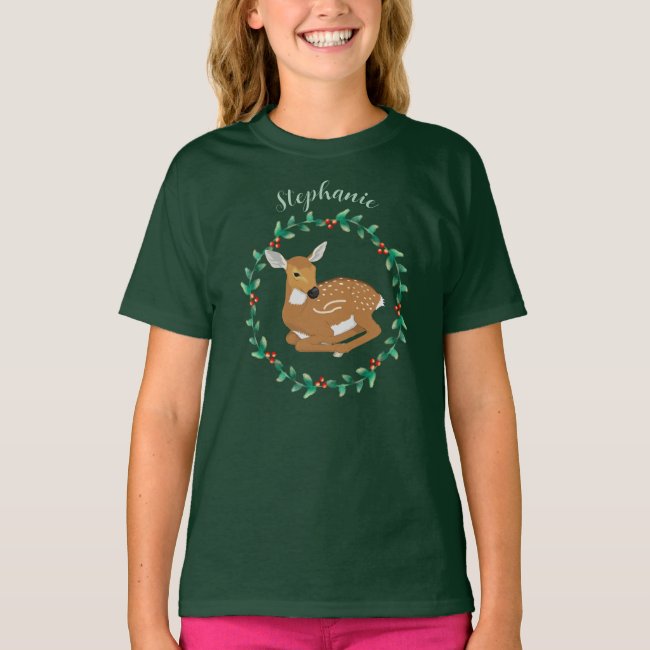 Little Fawn and Garland Personalized Kid's T-Shirt