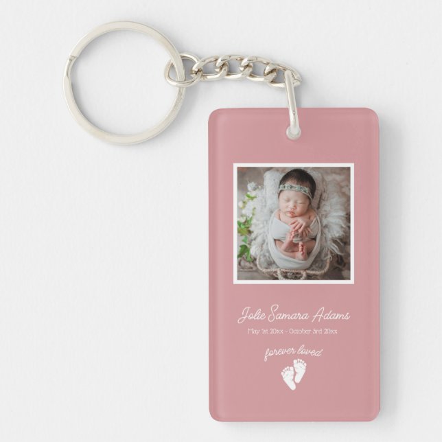 Little Feet Baby Memorial Photo Favor Keychain (Front)