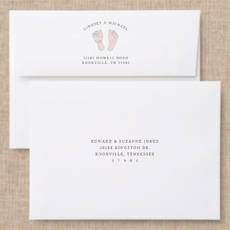 Little Feet Big News Pink Addressed Envelopes