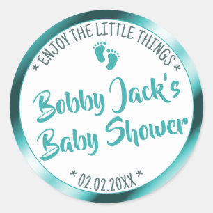 Little Feets Blue Teal Ombre Baby Shower Favor Tag