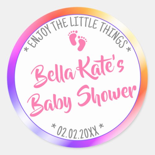 Little Feets Colorful Rainbow Baby Shower Favor Classic Round Sticker