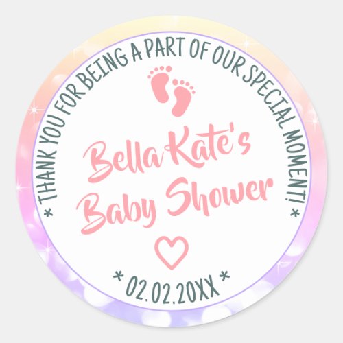 Little Feets Light Pink Ombre Baby Shower Favors Classic Round Sticker