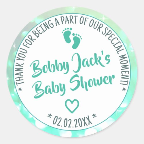 Little Feets Light Teal Ombre Baby Shower Favor Classic Round Sticker