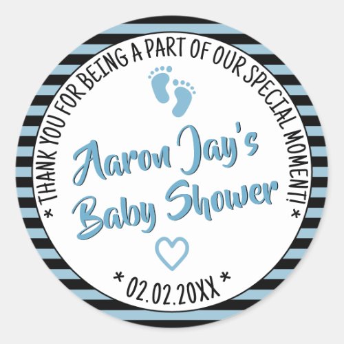 Little Feets Striped Pattern Baby Shower Boy Favor Classic Round Sticker