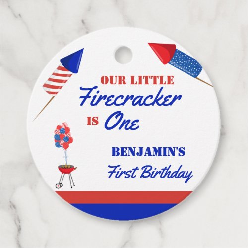  Little Firecracker 1st Birthday 4th of July Favor Tags
