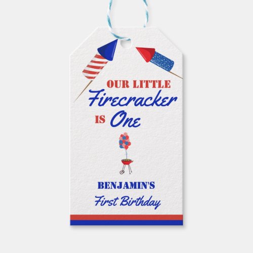  Little Firecracker 1st Birthday 4th of July Gift Tags